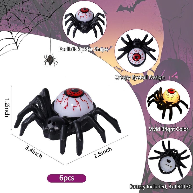 YBB 6 Pcs Halloween Spider Eyeball Tea Lights, LED Flameless Candle Holder Lights Battery Operated for Halloween PartyTable Home Spooky Decor (Eyeball) - Image 2